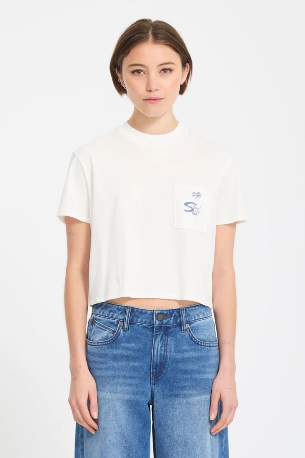 VOLCOM Pocket Dial Tee in Vintage White – Women's relaxed pocket tee for surf lifestyle at Pukas Surf Shop

