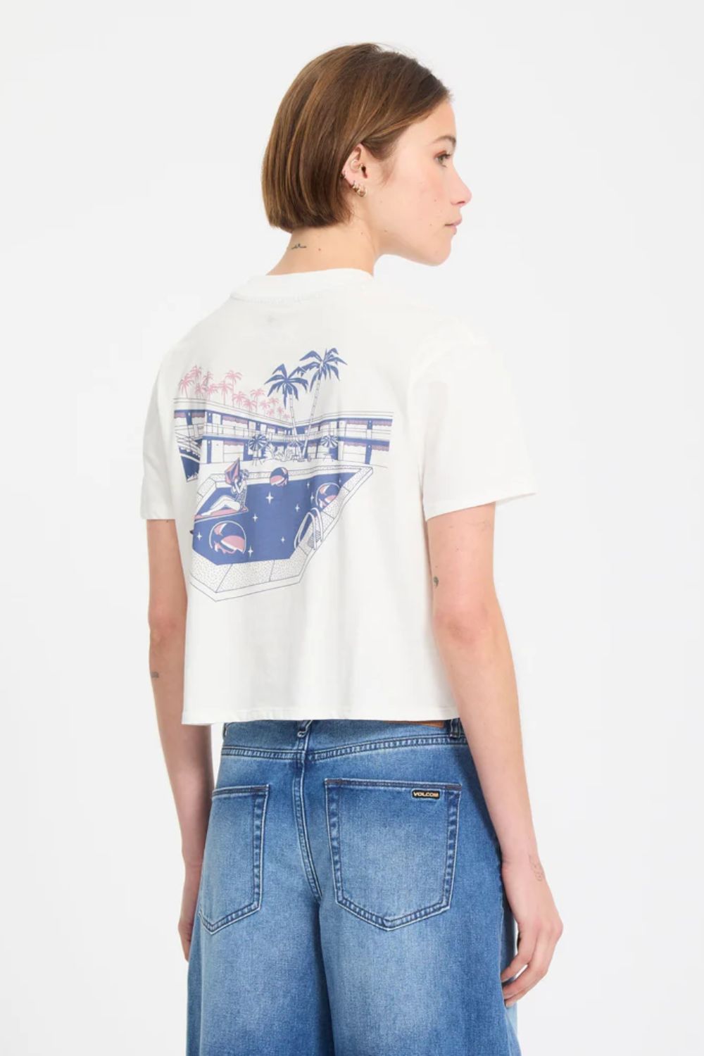 VOLCOM Pocket Dial Tee in Vintage White – Women's relaxed pocket tee for surf lifestyle at Pukas Surf Shop

