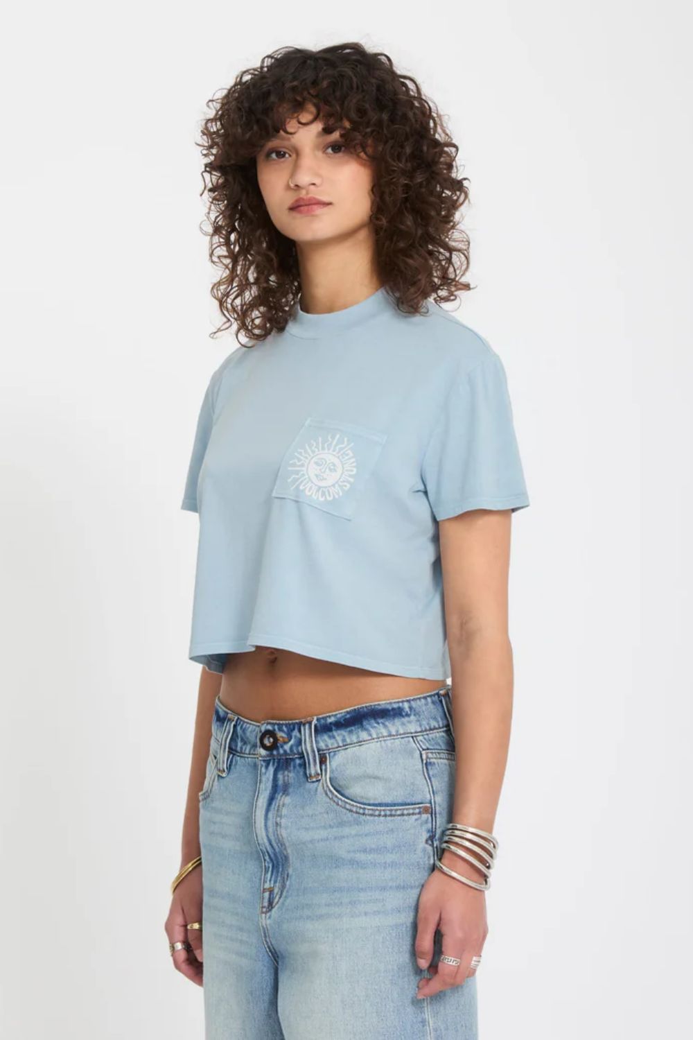 VOLCOM Pocket Dial Tee cali blue women's pocket tee – relaxed surf lifestyle California summer essential

