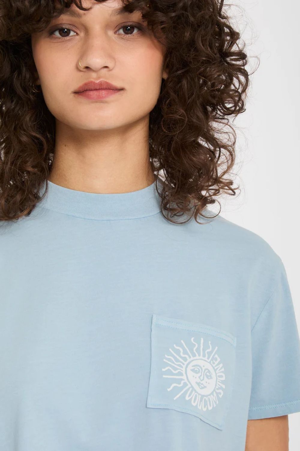 VOLCOM Pocket Dial Tee cali blue women's pocket tee – relaxed surf lifestyle California summer essential
