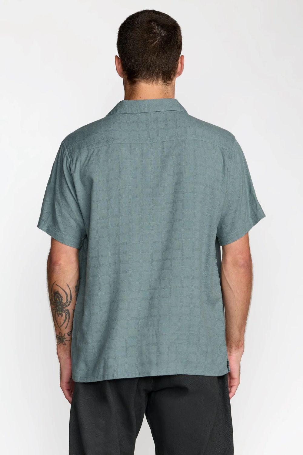 RVCA Vacancy Shirt – Deep lead tone woven shirt, relaxed open collar, surf lifestyle style – Pukas Surf Shop
