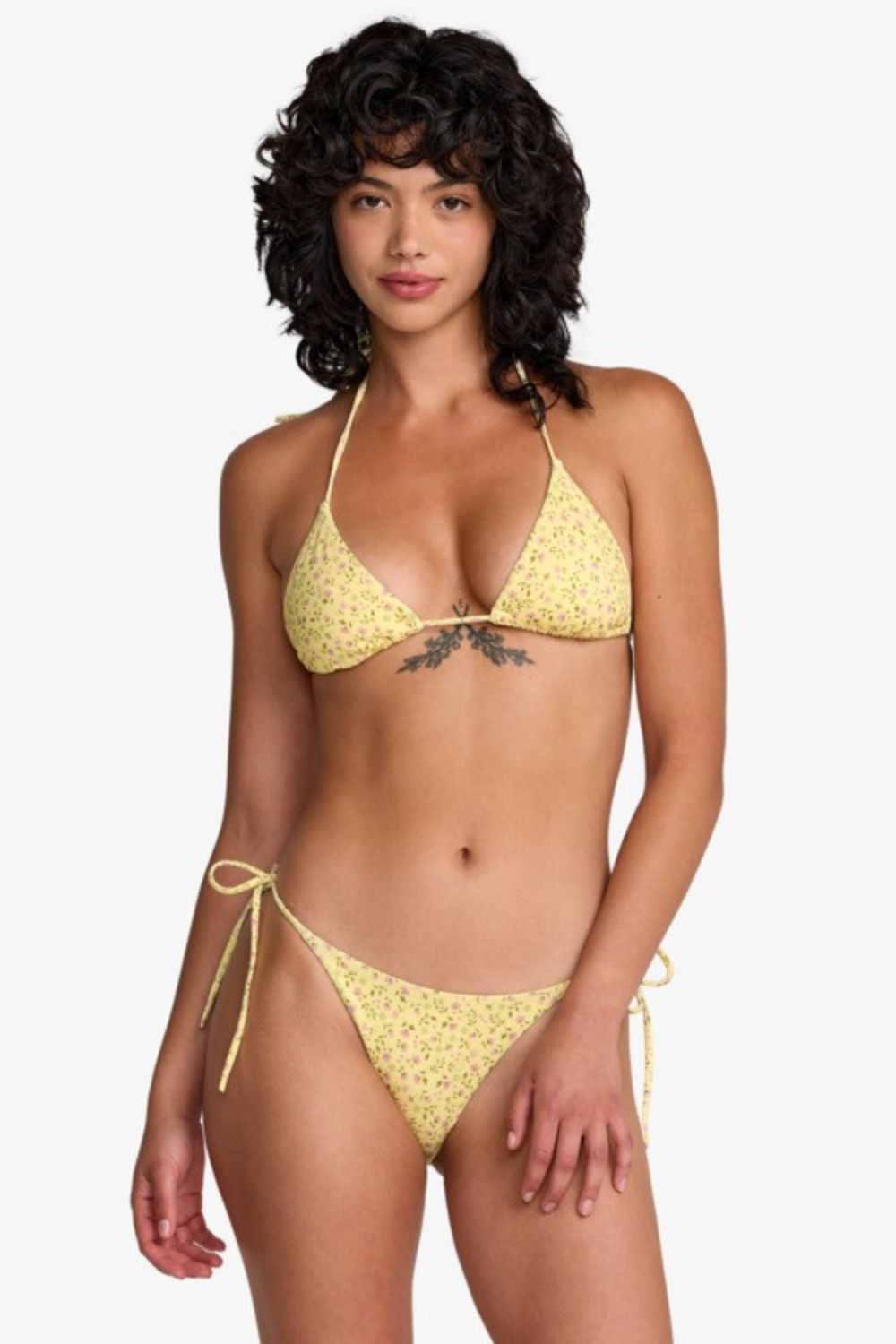 RVCA Amalfi Tie Side Skimpy Bottom – Women's yellow bikini bottom with tie sides, surf lifestyle – Pukas Surf Shop
