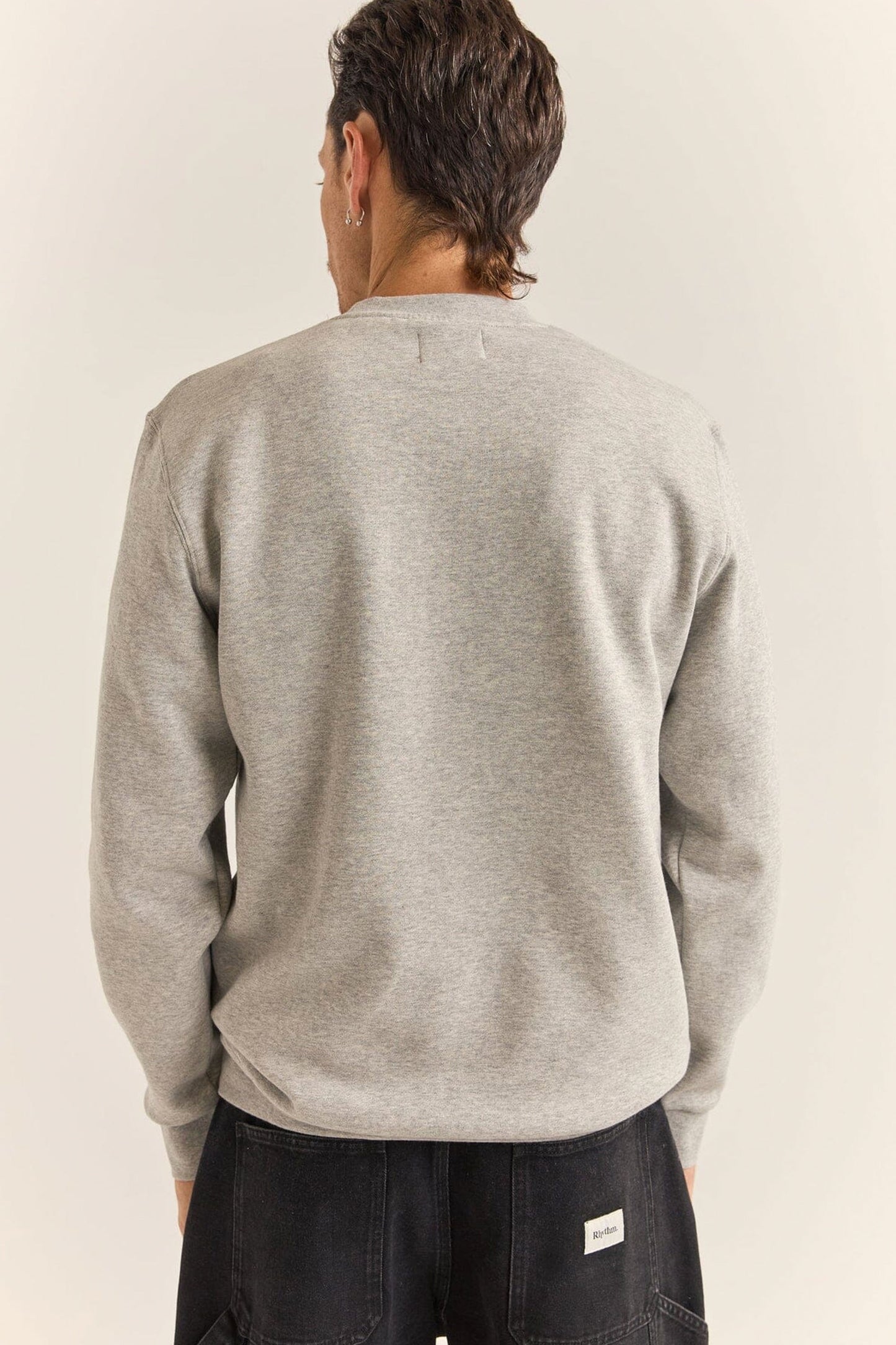 RHYTHM - BRAND FLEECE CREW - GREY HEATHER