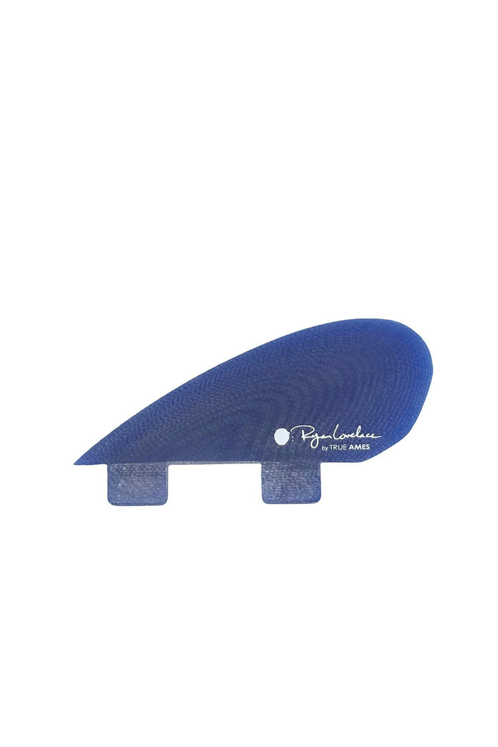 A single blue surfboard fin blank with a white 'Ryan Lovelace' logo, displayed on a clean white background.
