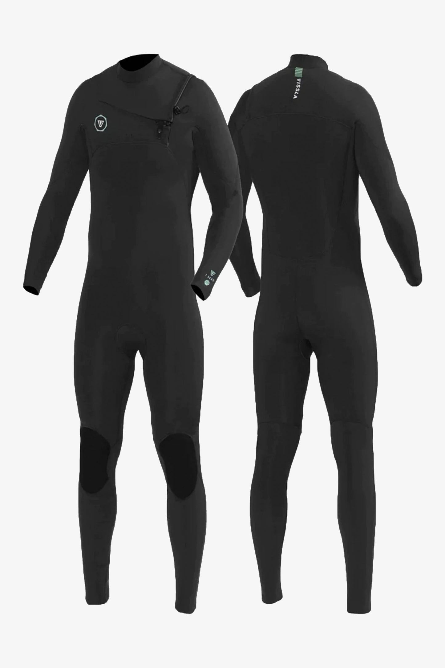 Vissla Black wetsuit shown from front and back Pukas Surf Shop