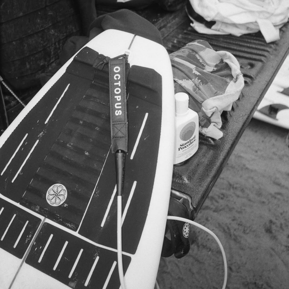Surfboard with Octopus grip on a car seat